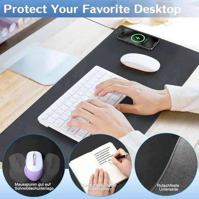 Alt view image 4 of 5 - Hi-HONX Magnetic Wireless Charging Desk Pad, Office Desk Mat with Wireless Charger, Waterproof and Scratch-Resistant Large Mouse Mat, Leather Mouse Pad for Office and Home Use