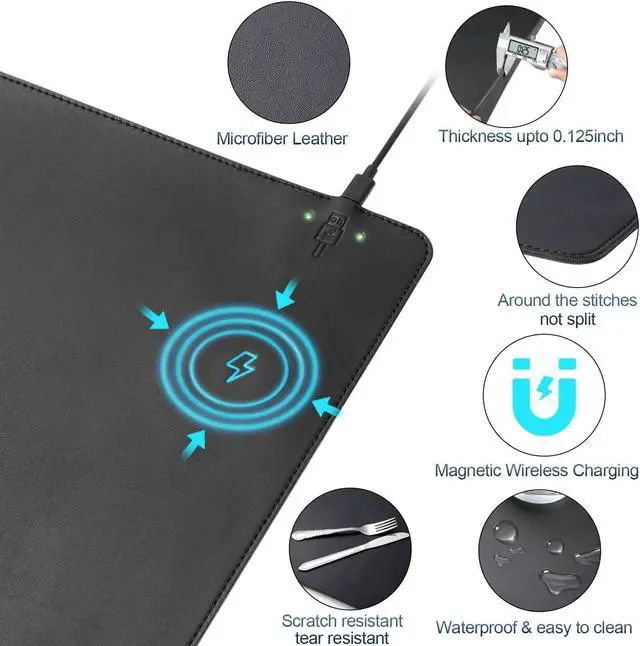 Alt view image 5 of 5 - Hi-HONX Magnetic Wireless Charging Desk Pad, Office Desk Mat with Wireless Charger, Waterproof and Scratch-Resistant Large Mouse Mat, Leather Mouse Pad for Office and Home Use