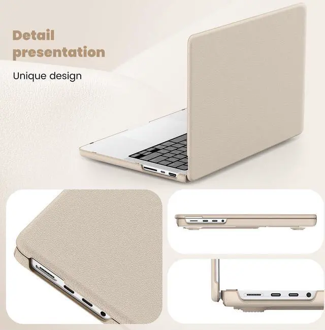 Alt view image 4 of 5 - ICEKEE Leather Case for MacBook Pro 14 Inch M4 - M1 Pro/Max, Fits A3112 A3401 A3185 (2024) / A2918 A2992 A2779 (2023) / A2442 (2021) Protective Hard Shell Cover with Fold Kickstand -BS-Gold