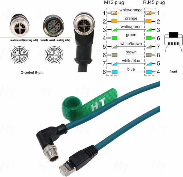 Alt view image 3 of 5 - HangTon M12 GigE Ethernet 8 Pin X-Code RJ45 Cable CAT7e for Cognex Basler Baumer Sick Keyence Datalogic Microscan Vision Camera Sensor Reader, Right Angle 90-Degree (20m)