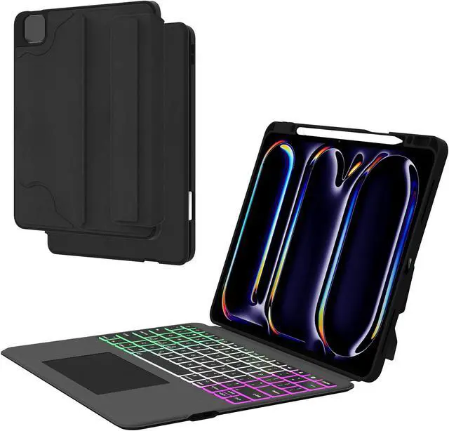 Main image of Keyboard Case for 2024 iPad Pro 13 inch (M4): 3 Zone 7 Colors Backlit Detachable Magnetic Keyboard with Trackpad - Wireless Keyboard Folio Book Cover with Pencil Holder for 2024 iPad Pro 13" M4