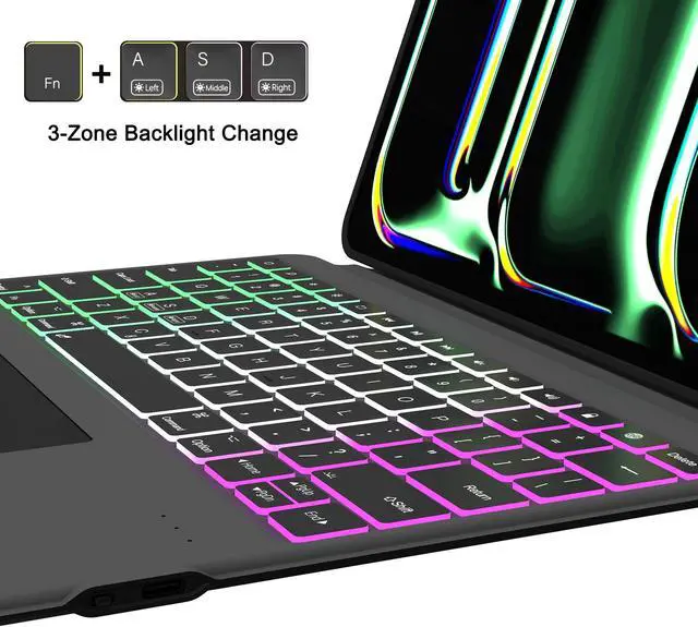 Alt view image 3 of 5 - Keyboard Case for 2024 iPad Pro 13 inch (M4): 3 Zone 7 Colors Backlit Detachable Magnetic Keyboard with Trackpad - Wireless Keyboard Folio Book Cover with Pencil Holder for 2024 iPad Pro 13" M4