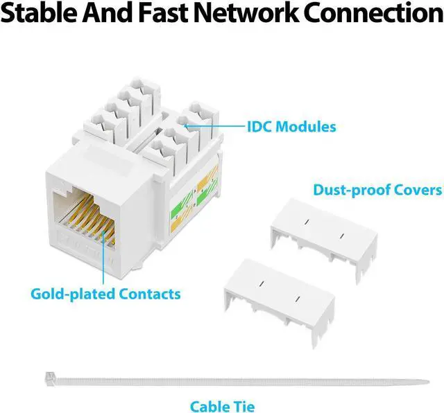 Alt view image 5 of 5 - iwillink 10Gbps Cat6 Keystone Jack and Punch-Down Stand, 50-Pack, RJ45 Ethernet Keystone Jacks, 90-Degree UTP Modular Punch Down Keystone Jack Adapter, White