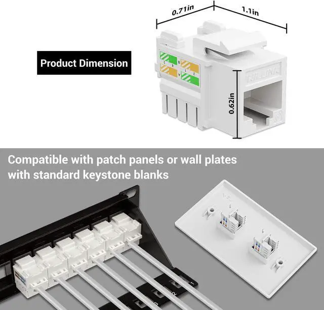 Alt view image 4 of 5 - iwillink 10Gbps Cat6 Keystone Jack and Punch-Down Stand, 50-Pack, RJ45 Ethernet Keystone Jacks, 90-Degree UTP Modular Punch Down Keystone Jack Adapter, White