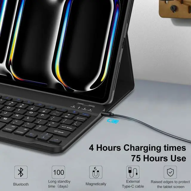 Alt view image 3 of 5 - JADEMALL for iPad Pro 11 Inch Case with Keyboard (M4) 5th Generation 2024, 7 Colors Backlit, Wireless Bluetooth Detachable Keyboard, Auto Sleep/Wake, Smart Folio Cover with Pencil Holder, Space Black