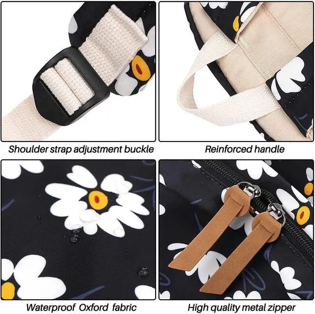 Alt view image 3 of 5 - HUHUTU School Bag Set, Daisy Laptop Backpack Lunch Bag Pencil Case