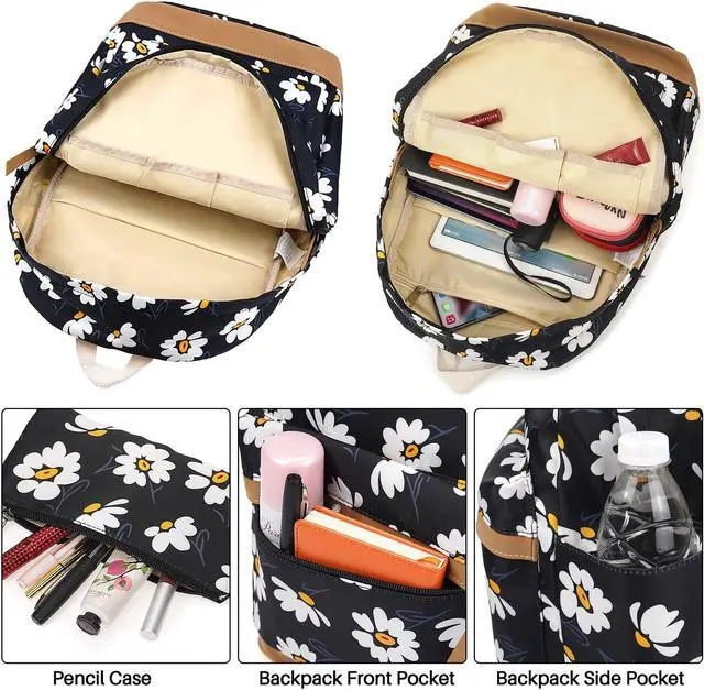 Alt view image 5 of 5 - HUHUTU School Bag Set, Daisy Laptop Backpack Lunch Bag Pencil Case