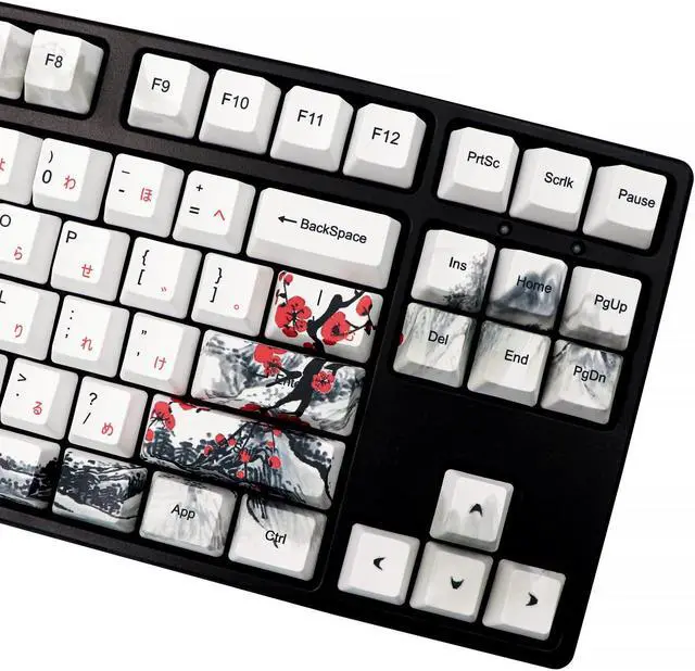 Alt view image 3 of 5 - JSJT Japanese keycaps PBT Dye-Sublimation Plum Blossom Keycaps 110 Keys OEM Profile Key Caps with Keycap Puller for Cherry MX Switch 61/87/104/108 Mechanical Keyboard