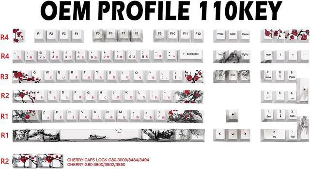 Alt view image 5 of 5 - JSJT Japanese keycaps PBT Dye-Sublimation Plum Blossom Keycaps 110 Keys OEM Profile Key Caps with Keycap Puller for Cherry MX Switch 61/87/104/108 Mechanical Keyboard
