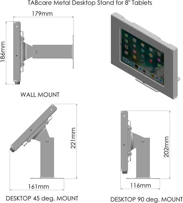 Alt view image 2 of 5 - TABcare Anti-Theft Security Metal Case for Samsung Galaxy TAB A7 Lite 8.7" with 360 Swivel & 180 Tilting Mount Configured as Desktop Stand or Wall Mount(Black)