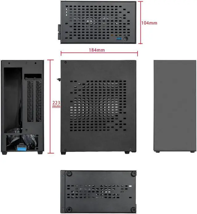 Alt view image 3 of 5 - Aluminum Mini ITX Case with PCIe Riser, JOYJOM Mini PC Case, SFF Small Form Factor PC Case, TX Computer Gaming Case Supports GPU Graphics Card (Black)
