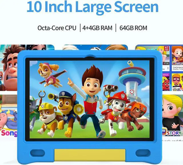 Alt view image 2 of 5 - JREN Kids Table 10.1" |Android 14 Tablet for Kids|64GB Storage|Octa-Core|WiFi |Cameras|Parental Control|Kids Content|Case Included Great Gift for Children Ages 3-12 Years Old Blue