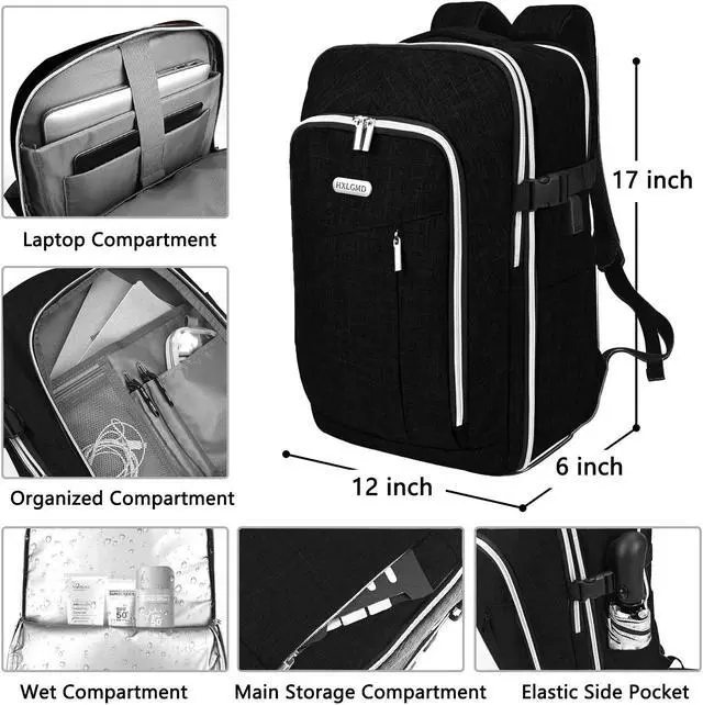 Alt view image 2 of 5 - Personal Item Travel Carry On Luggage Backpack for Women Men Flight Approved Casual Weekender Laptop Bag for College Business Outdoors Hiking Water Resistant Lightweight Daypack with USB Charging Port