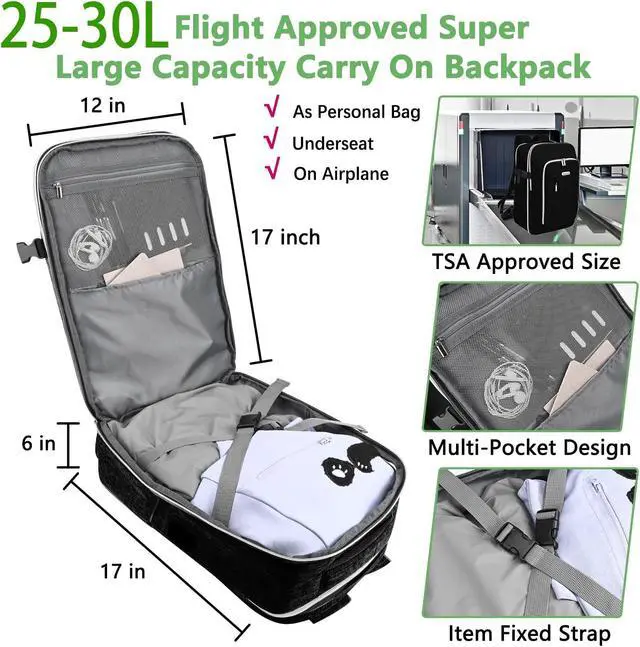 Alt view image 3 of 5 - Personal Item Travel Carry On Luggage Backpack for Women Men Flight Approved Casual Weekender Laptop Bag for College Business Outdoors Hiking Water Resistant Lightweight Daypack with USB Charging Port