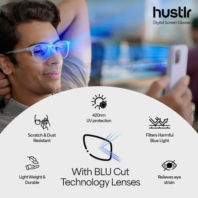 Alt view image 5 of 5 - Lenskart Blu Hustlr | Peyush Bansal Glasses For Eye Protection From Digital Screens | Computer Glasses with Blue Cut & UV Protection | Lightweight Specs With Zero Power | Medium | Grey