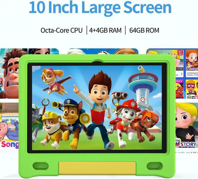 Alt view image 2 of 5 - JREN Kids Table 10.1" Android 14 Tablet for Kids64GB StorageOcta-CoreWiFi CamerasParental ControlKids ContentCase Included Great Gift for Children Ages 3-12 Years Old Green