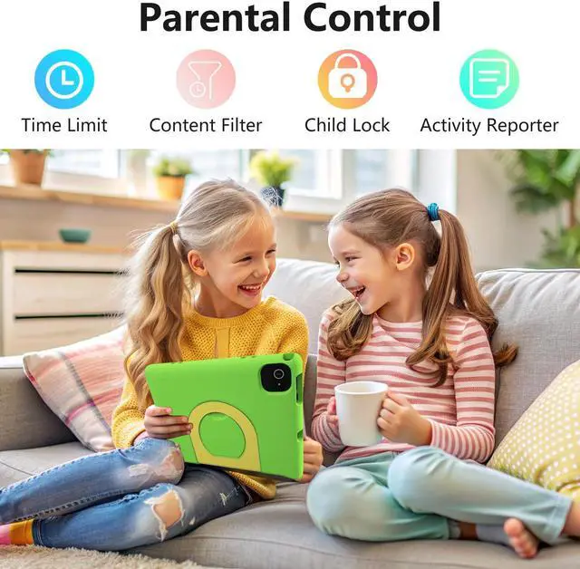 Alt view image 4 of 5 - JREN Kids Table 10.1" Android 14 Tablet for Kids64GB StorageOcta-CoreWiFi CamerasParental ControlKids ContentCase Included Great Gift for Children Ages 3-12 Years Old Green