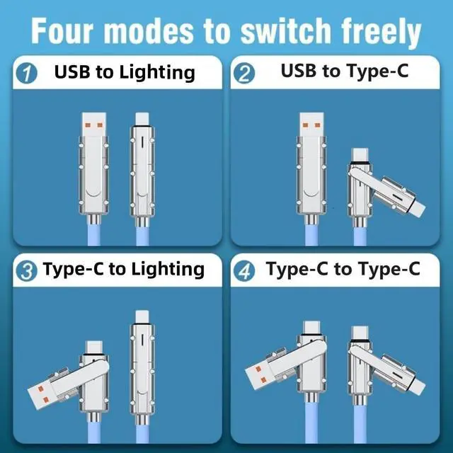 Alt view image 2 of 5 - SWLIFL 2 Pack Chubby Silicone 4 in 1 USB C Charging Cable and 2 Pack 4 in 1 USB C to C Cable 3.3ft Braided 100W Bundle