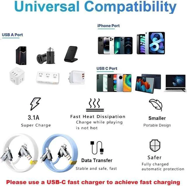 Alt view image 5 of 5 - SWLIFL 2 Pack Chubby Silicone 4 in 1 USB C Charging Cable and 2 Pack 4 in 1 USB C to C Cable 3.3ft Braided 100W Bundle