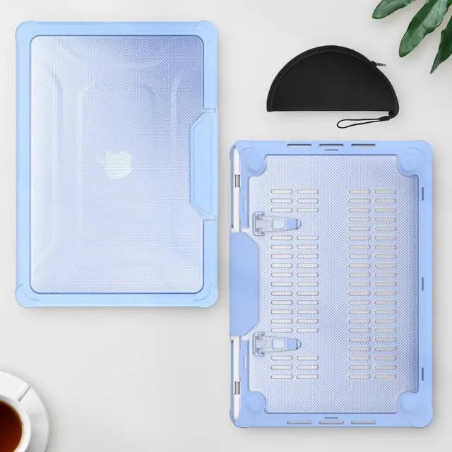 Alt view image 2 of 5 - HXCASEAC Case Compatible with MacBook Pro 13 inch 2022 2020 2018, Anti-Scratching Protective Hard Cover with Foldable Stand for A2338 A2289 A2251 A2159 A1989 Case - Sky Blue