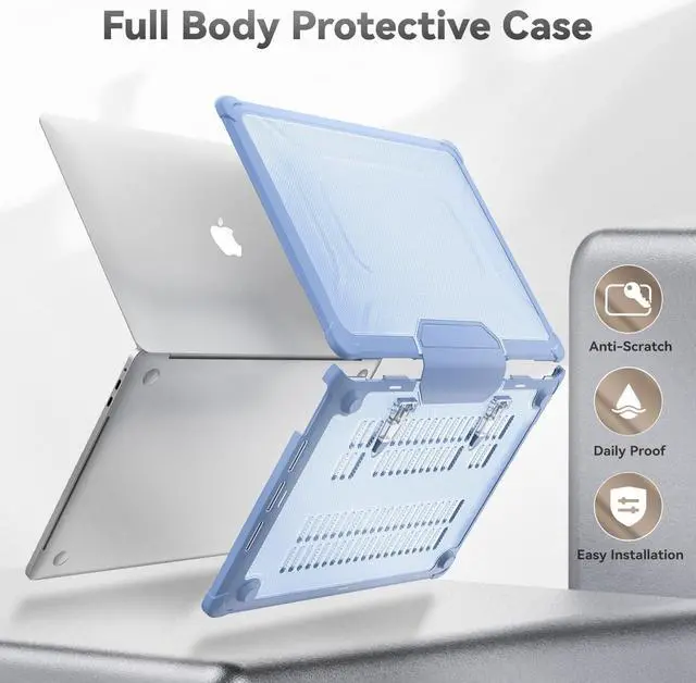 Alt view image 3 of 5 - HXCASEAC Case Compatible with MacBook Pro 13 inch 2022 2020 2018, Anti-Scratching Protective Hard Cover with Foldable Stand for A2338 A2289 A2251 A2159 A1989 Case - Sky Blue