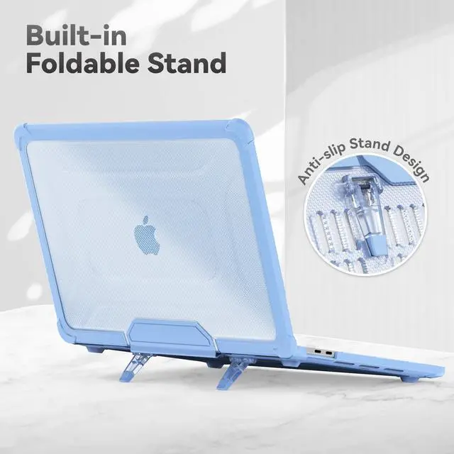 Alt view image 4 of 5 - HXCASEAC Case Compatible with MacBook Pro 13 inch 2022 2020 2018, Anti-Scratching Protective Hard Cover with Foldable Stand for A2338 A2289 A2251 A2159 A1989 Case - Sky Blue