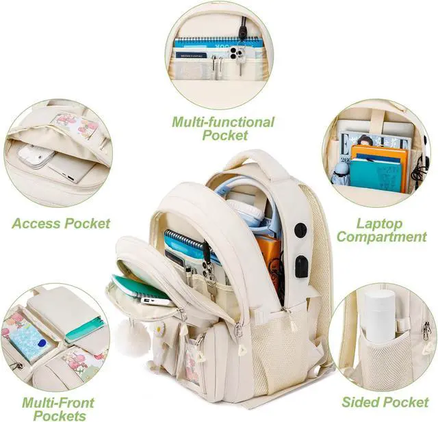 Alt view image 2 of 5 - kadilong School Backpack for Teen Girls,Cute Backpacks for Women Aesthetic Bookbag Laptop Bag Back Pack for Middle School