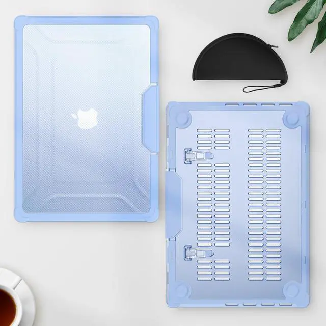 Alt view image 2 of 5 - HXCASEAC Case Compatible with MacBook Pro 16 inch 2024 2023 2022 2021, Anti-Scratching Protective Hard Cover with Foldable Stand M4 M3 M2 M1 (A3186 A3403 A2991 A2780 A2485) - Sky Blue