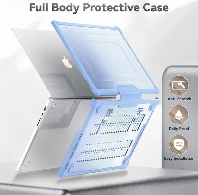 Alt view image 3 of 5 - HXCASEAC Case Compatible with MacBook Pro 16 inch 2024 2023 2022 2021, Anti-Scratching Protective Hard Cover with Foldable Stand M4 M3 M2 M1 (A3186 A3403 A2991 A2780 A2485) - Sky Blue