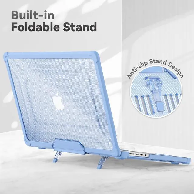 Alt view image 4 of 5 - HXCASEAC Case Compatible with MacBook Pro 16 inch 2024 2023 2022 2021, Anti-Scratching Protective Hard Cover with Foldable Stand M4 M3 M2 M1 (A3186 A3403 A2991 A2780 A2485) - Sky Blue