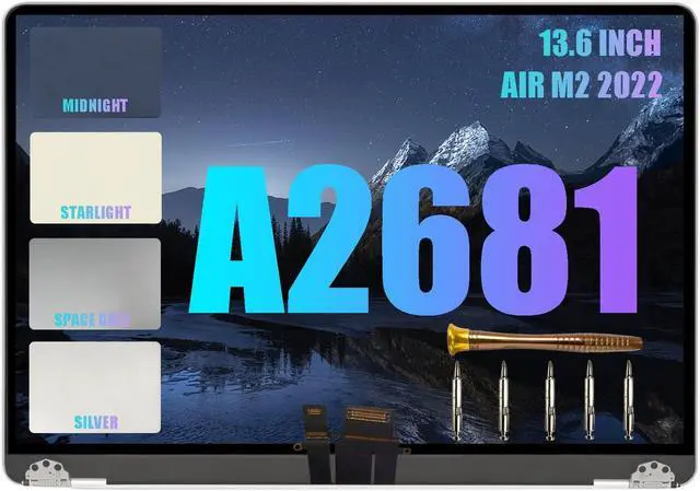 Main image of JYY A2681 Screen Replacement for Mac14,2 MacBook Air 13.6" M2 2022 A2681 EMC 4074 13.6 inches 2560x1664 Full LCD Screen Display Complete Assembly(Starlight)