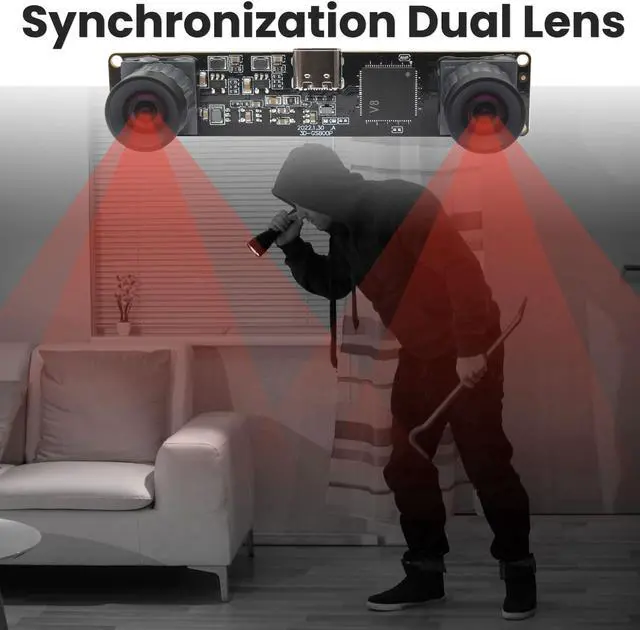 Alt view image 3 of 5 - IFWATER High Speed 210fps USB Camera with Global Shutter 800P Synchronization Dual Lens Monochrome B/W Camera Plug and Play for 3D Printing PC Lightburn QR Code Scanning VR and Face Recognition