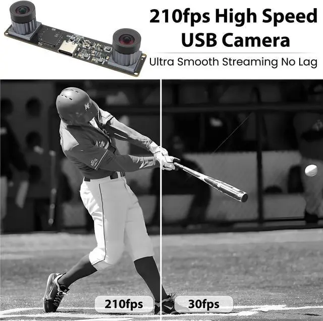 Alt view image 2 of 5 - IFWATER High Speed 210fps USB Camera with Global Shutter 800P Synchronization Dual Lens Monochrome B/W Camera Plug and Play for 3D Printing PC Lightburn QR Code Scanning VR and Face Recognition