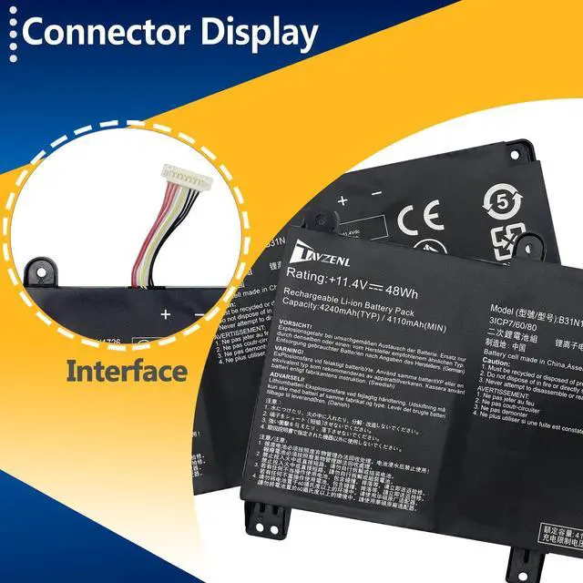 Alt view image 3 of 5 - TAVZENL B31N1726 Long Line 48Wh Battery Replacement for ASUS ROG Strix G531 G531GT G531GT-BI7N6 Series G15 G512 G512LI Series 11.4V 4240