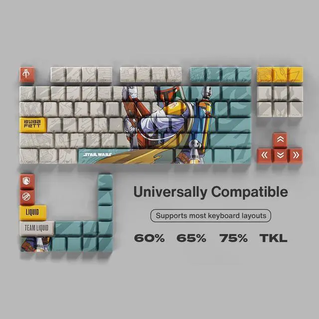 Alt view image 2 of 5 - Star Wars Boba Fett PBT Dye Sub Keycaps for Mechanical Gaming Keyboards, Cherry MX Switches, Custom Side Print, ANSI ISO Support, US Layout - Officially Licensed