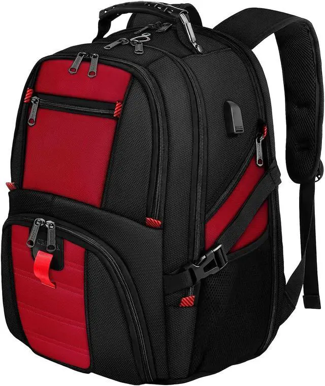 Main image of YOREPEK Travel Backpack, Extra Large 50L Laptop Backpacks for Men Women, Water Resistant College Backpack Airline Approved Business Work Bag with USB Charging Port Fits 17 Inch Computer, Bright Red
