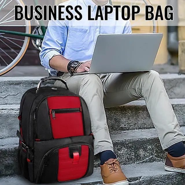 Alt view image 4 of 5 - YOREPEK Travel Backpack, Extra Large 50L Laptop Backpacks for Men Women, Water Resistant College Backpack Airline Approved Business Work Bag with USB Charging Port Fits 17 Inch Computer, Bright Red