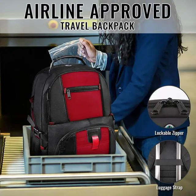 Alt view image 5 of 5 - YOREPEK Travel Backpack, Extra Large 50L Laptop Backpacks for Men Women, Water Resistant College Backpack Airline Approved Business Work Bag with USB Charging Port Fits 17 Inch Computer, Bright Red