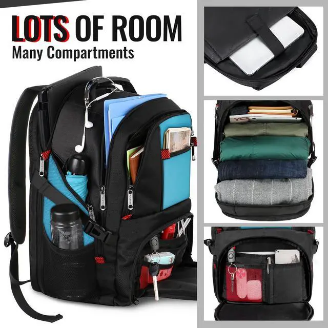 Alt view image 2 of 5 - YOREPEK Travel Backpack, Extra Large 50L Laptop Backpacks for Men Women, Water Resistant College Student Bookbag Airline Approved Business Work Bag with USB Charging Port Fits 17 Inch Computer, Blue