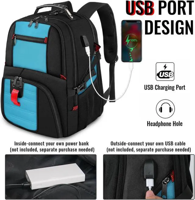Alt view image 3 of 5 - YOREPEK Travel Backpack, Extra Large 50L Laptop Backpacks for Men Women, Water Resistant College Student Bookbag Airline Approved Business Work Bag with USB Charging Port Fits 17 Inch Computer, Blue