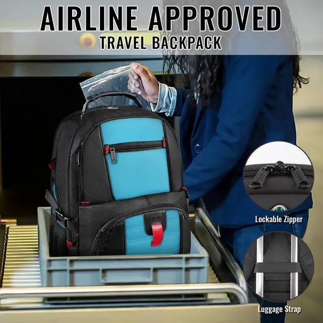 Alt view image 5 of 5 - YOREPEK Travel Backpack, Extra Large 50L Laptop Backpacks for Men Women, Water Resistant College Student Bookbag Airline Approved Business Work Bag with USB Charging Port Fits 17 Inch Computer, Blue
