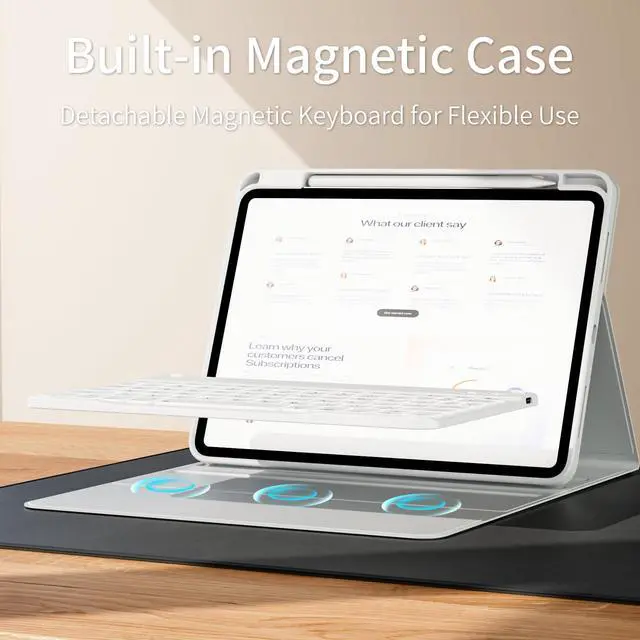 Alt view image 3 of 5 - kenke for iPad (A16) 11th/10th Generation Case with Keyboard (11/10.9 Inch, 2025/2022) - 7 Colors Backlit Folio Detachable Wireless Bluetooth Keyboard, Flip Case with Pencil Holder, Gray