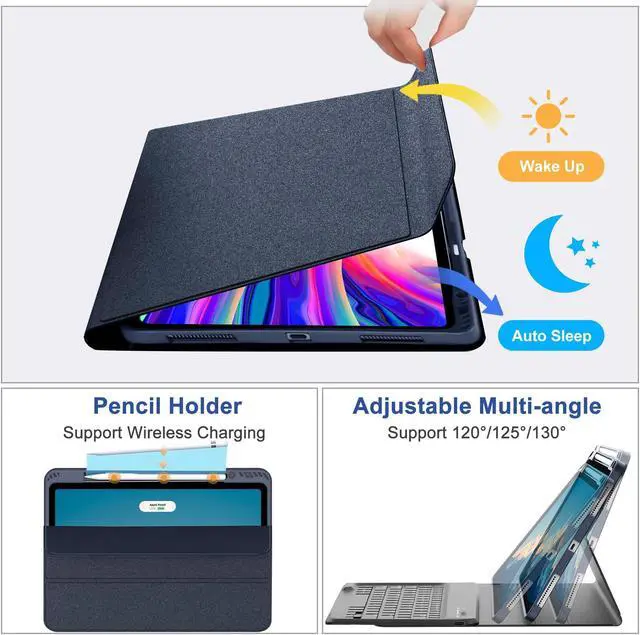 Alt view image 5 of 5 - iPad Air 13 inch Case Keyboard (M2) 2024, Detachable Wireless Bluetooth Keyboard, iPad Air 13 inch Case with Apple Pencil Holder, Smart Protection Cover, Auto Sleep/Wake Up, Long Battery Life Navy