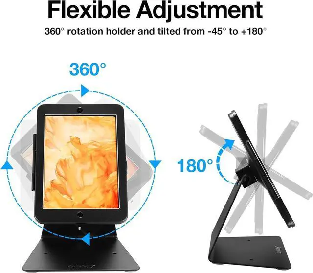 Alt view image 2 of 5 - CarrieCathy Desktop Anti-Theft Security Kiosk POS Stand Holder Enclosure with Lock and Key, Compatible with iPad Mini 1-5, Flip and Rotate Design, Black