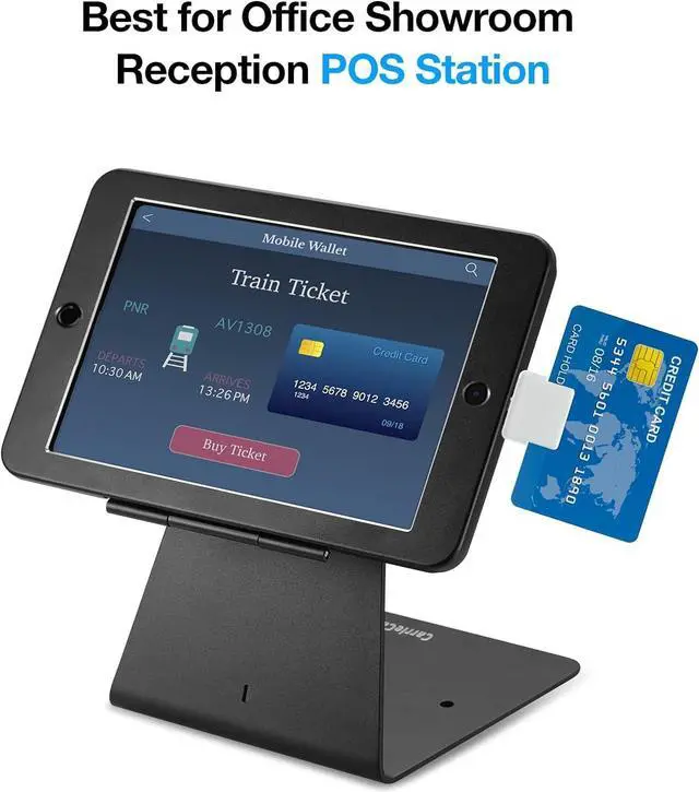 Alt view image 3 of 5 - CarrieCathy Desktop Anti-Theft Security Kiosk POS Stand Holder Enclosure with Lock and Key, Compatible with iPad Mini 1-5, Flip and Rotate Design, Black