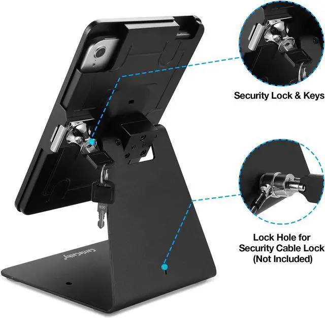 Alt view image 4 of 5 - CarrieCathy Desktop Anti-Theft Security Kiosk POS Stand Holder Enclosure with Lock and Key, Compatible with iPad Mini 1-5, Flip and Rotate Design, Black