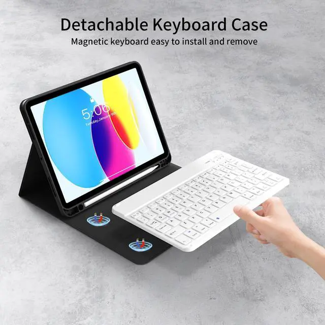 Alt view image 2 of 5 - kenke for iPad (A16) 11th/10th Generation Case with Keyboard (11/10.9 Inch, 2025/2022), Smart Magnetic Detachable Wireless Bluetooth Keyboard, Folio Keyboard Case with Pencil Holder, Black