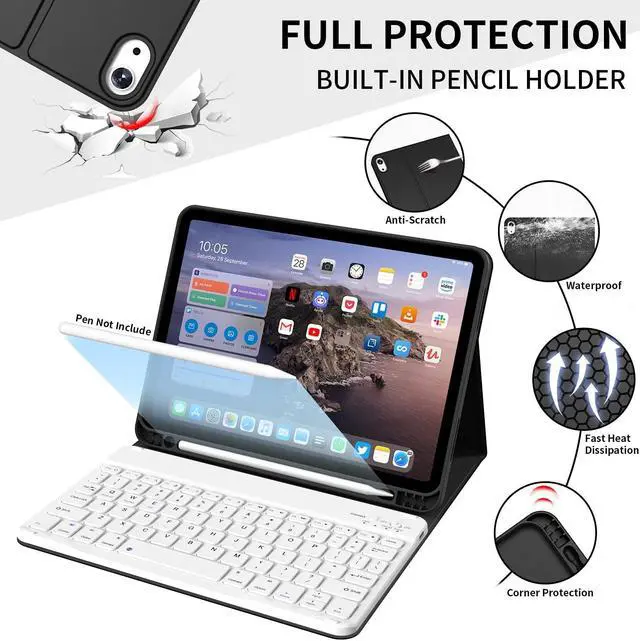 Alt view image 5 of 5 - kenke for iPad (A16) 11th/10th Generation Case with Keyboard (11/10.9 Inch, 2025/2022), Smart Magnetic Detachable Wireless Bluetooth Keyboard, Folio Keyboard Case with Pencil Holder, Black