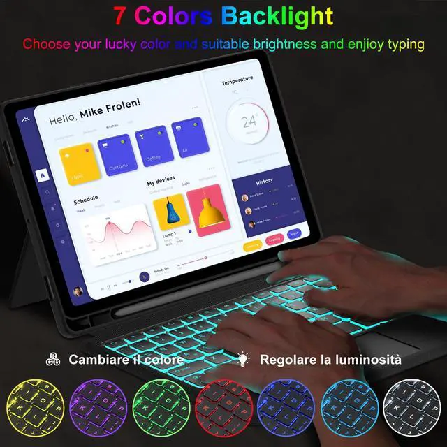 Alt view image 5 of 5 - iPad Air 11 inch Case with Keyboard (M2) 2024, Detachable Bluetooth Keyboard with Smart Touchpad, 7 Colors Backlit, Auto Sleep/Wake for iPad Air 5th/4th 10.9" & iPad Pro 11 4th/3rd/2nd/1st Gen Black