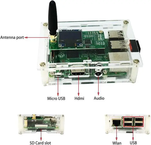 Alt view image 2 of 5 - yyiikee DMR Hotspot Ethernet Port Assembled Radio Station WiFi Voice Modem Support DMR Dstar YSF P25 Fusion Antenna Raspberry Pi Model 2B Two Colors OLED Acrylic Shell